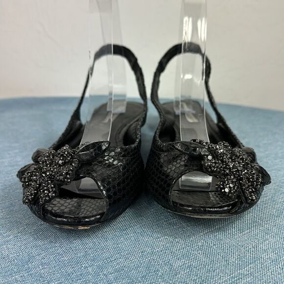 Vera Wang Lavender Label Black Crystal Embellished Peep Toe Slingback Flats Sz 9 - Picture 5 of 9